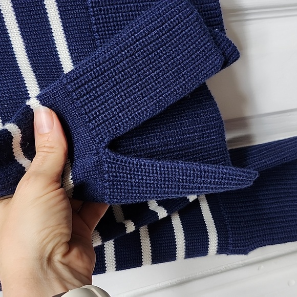 Elie Tahari Navy & Whte Striped Cotton Blend Pullover Sweater, Size L - Picture 6 of 6